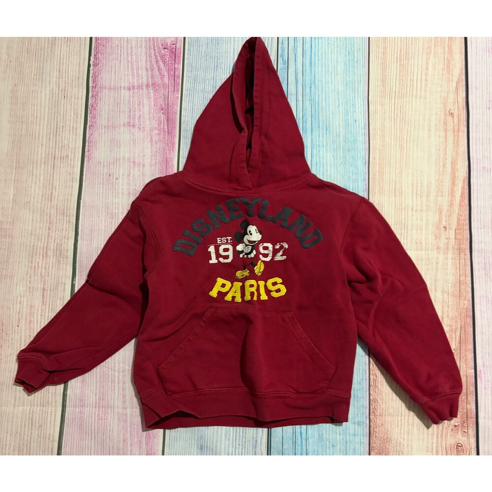 Disneyland Paris Mickey Mouse Hoodie Kids 8A Red VGUC Fits US 5/6
